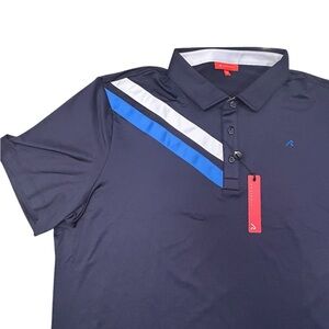 Redvanly Men's Navy Golf Polo Blue & White Stripes XXL NWT Athletic Luxury